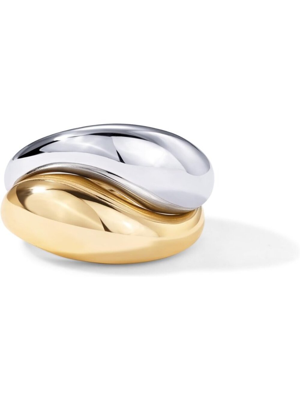Women’s Gold Silver Two Tone  14k Gold Plated Chunky Dome Rings Mixed Metal Set